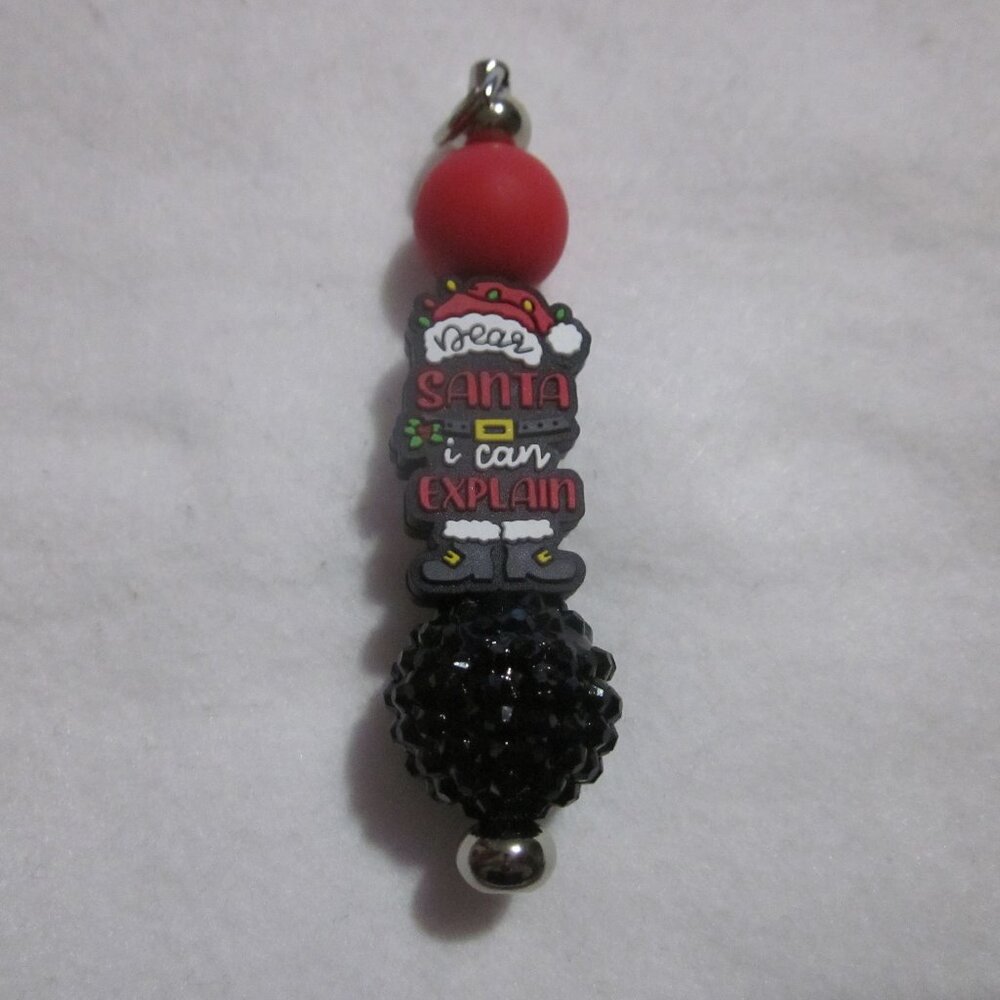Dear Santa I Can Explain Beaded Bling Keychain | Bag Charm.